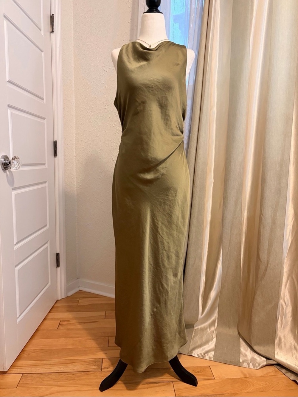 Portrait Olive Satin Dress
